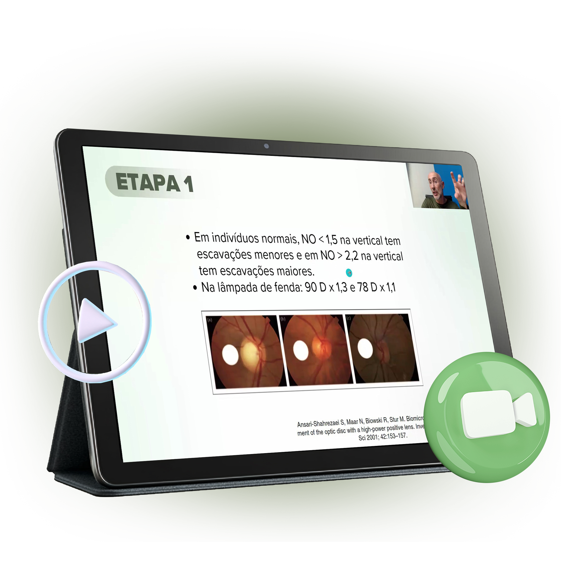 Aula do curso em um tablet, com discussão de caso ao vivo