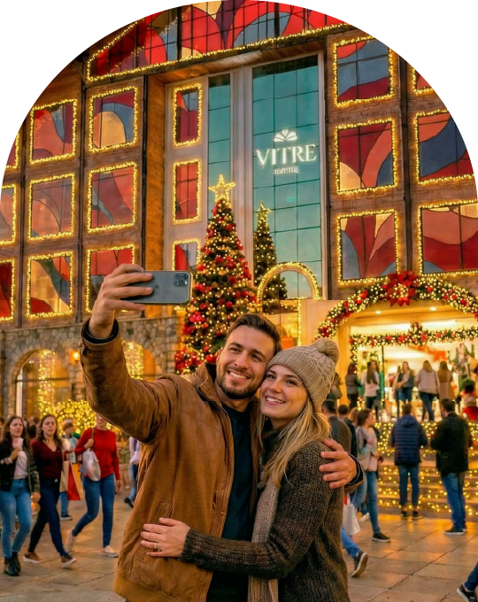 Projeção de fachada com vitrais