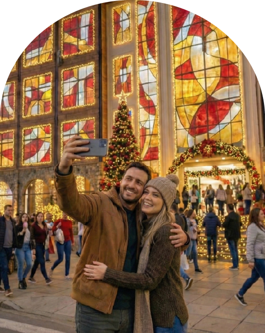 Projeção de fachada com vitrais