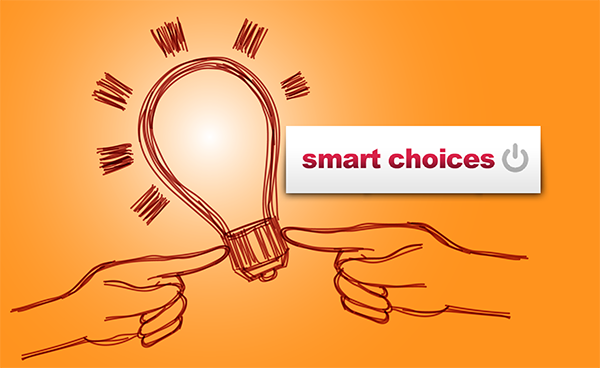 Smart Choices - with fingers touching lightbulb graphic
