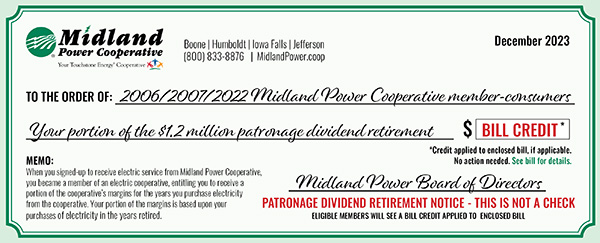 Graphic of Midland Power capital credits check.