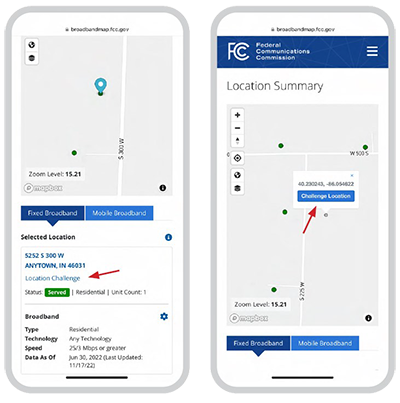 Sample screenshots of the FCC map lookup function