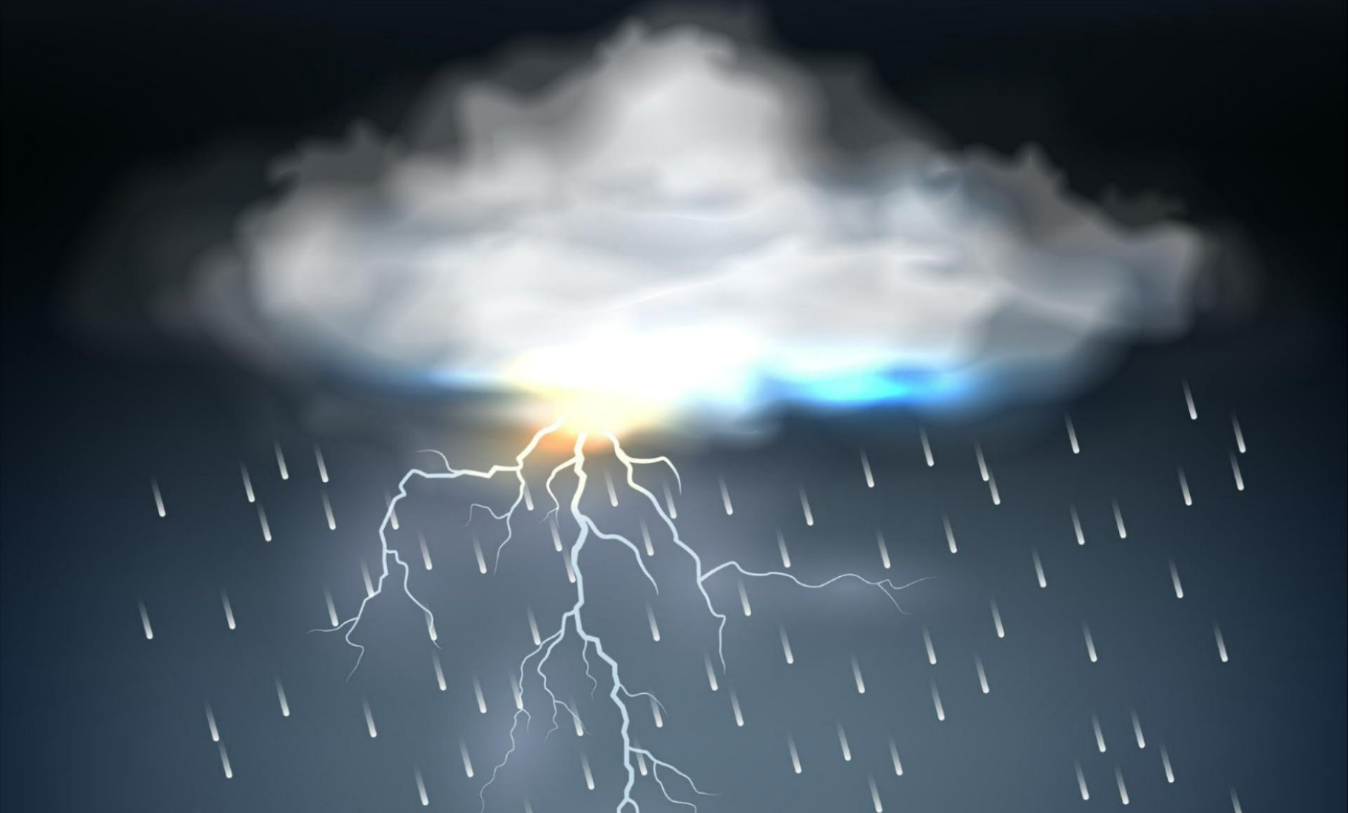 Storm cloud, lightning and rain