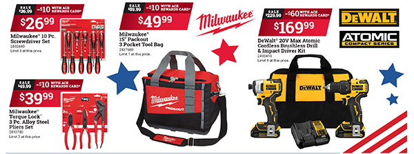 Milwaukee and Dewalt Tools