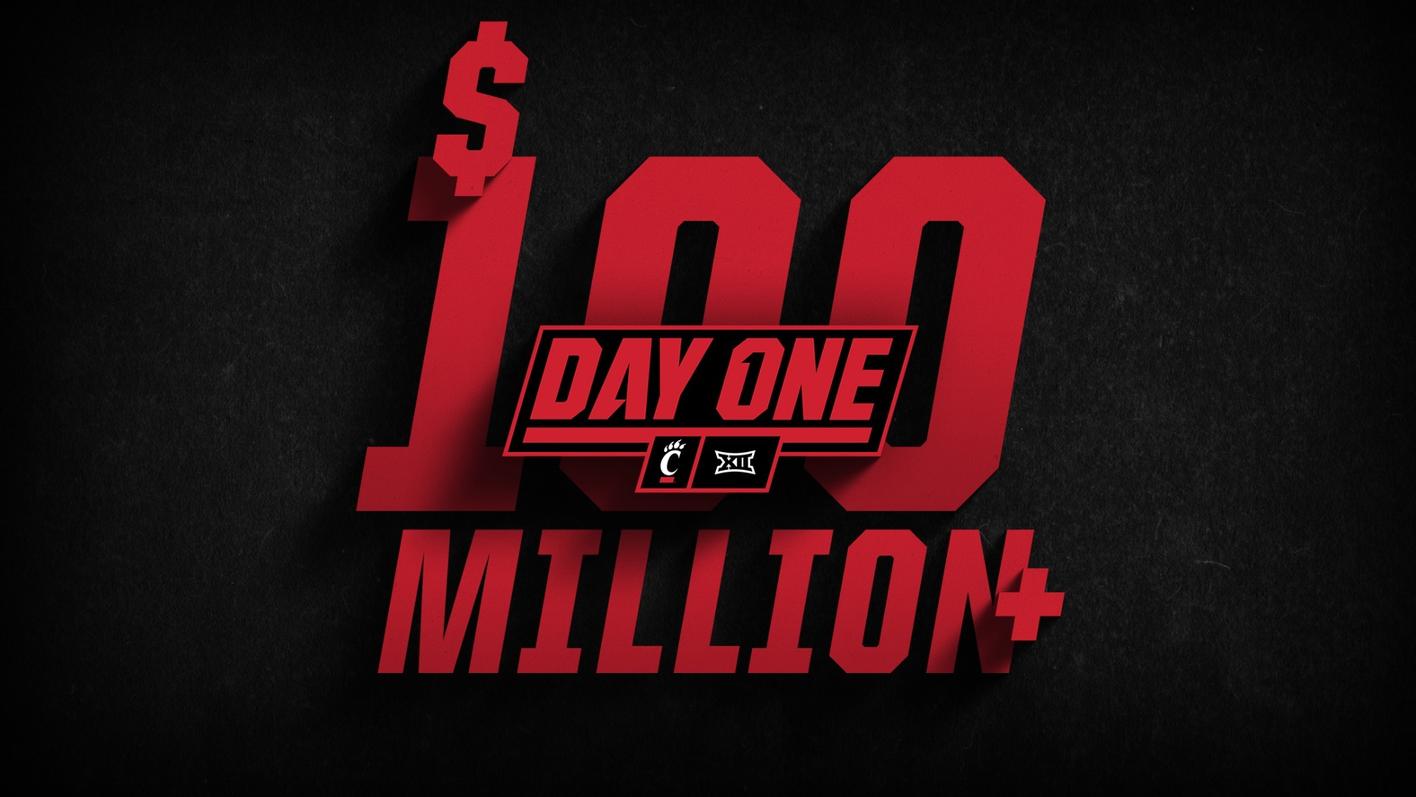 ''$100 million+ Day One'' text on dark background