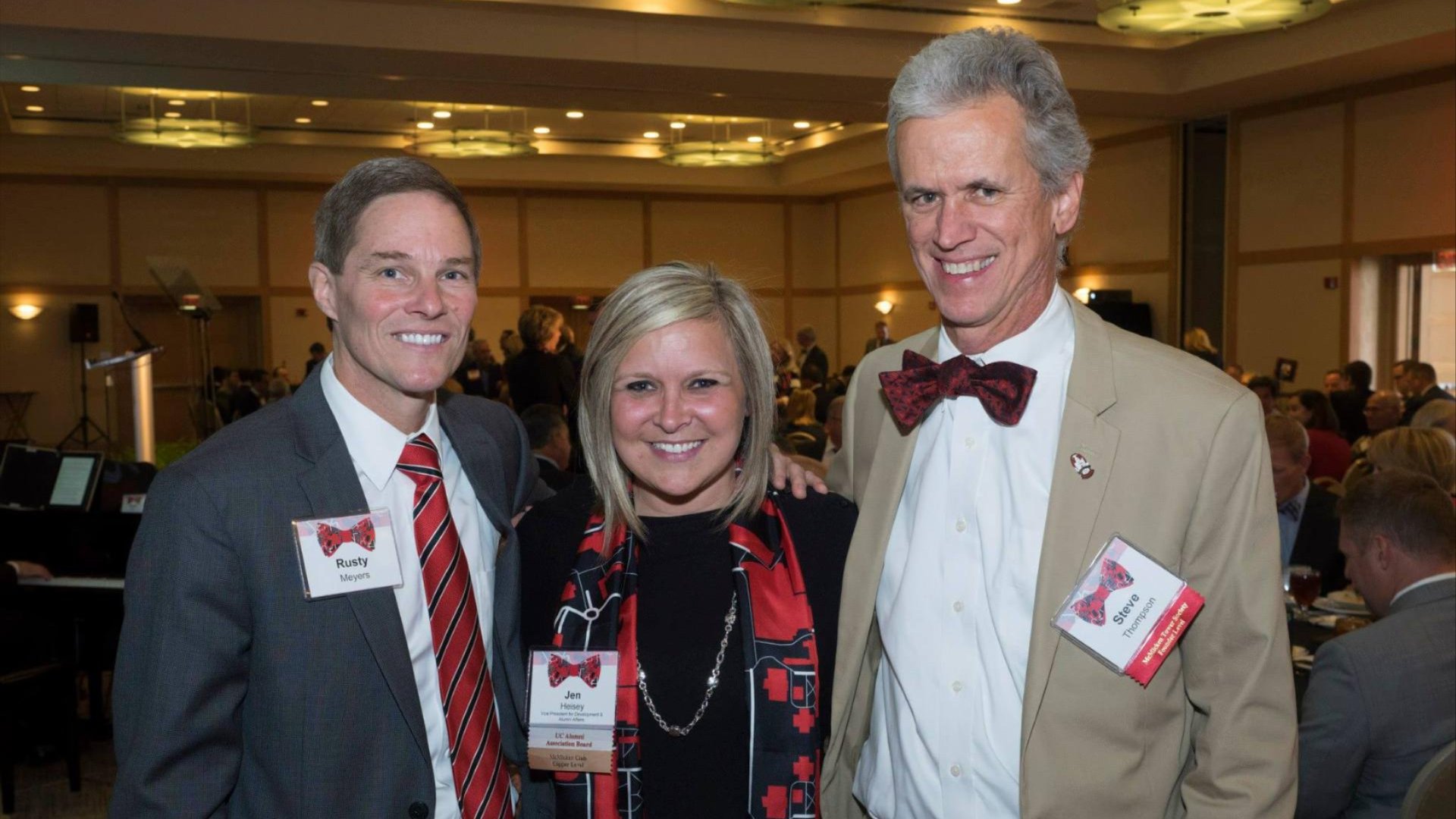 Rusty Myers with his close UC friends and colleagues, Jennifer Heisey, A&S ’97, UC’s Chief Alumni Officer, and Steve Thompson, BUS ’80, LAW ’83