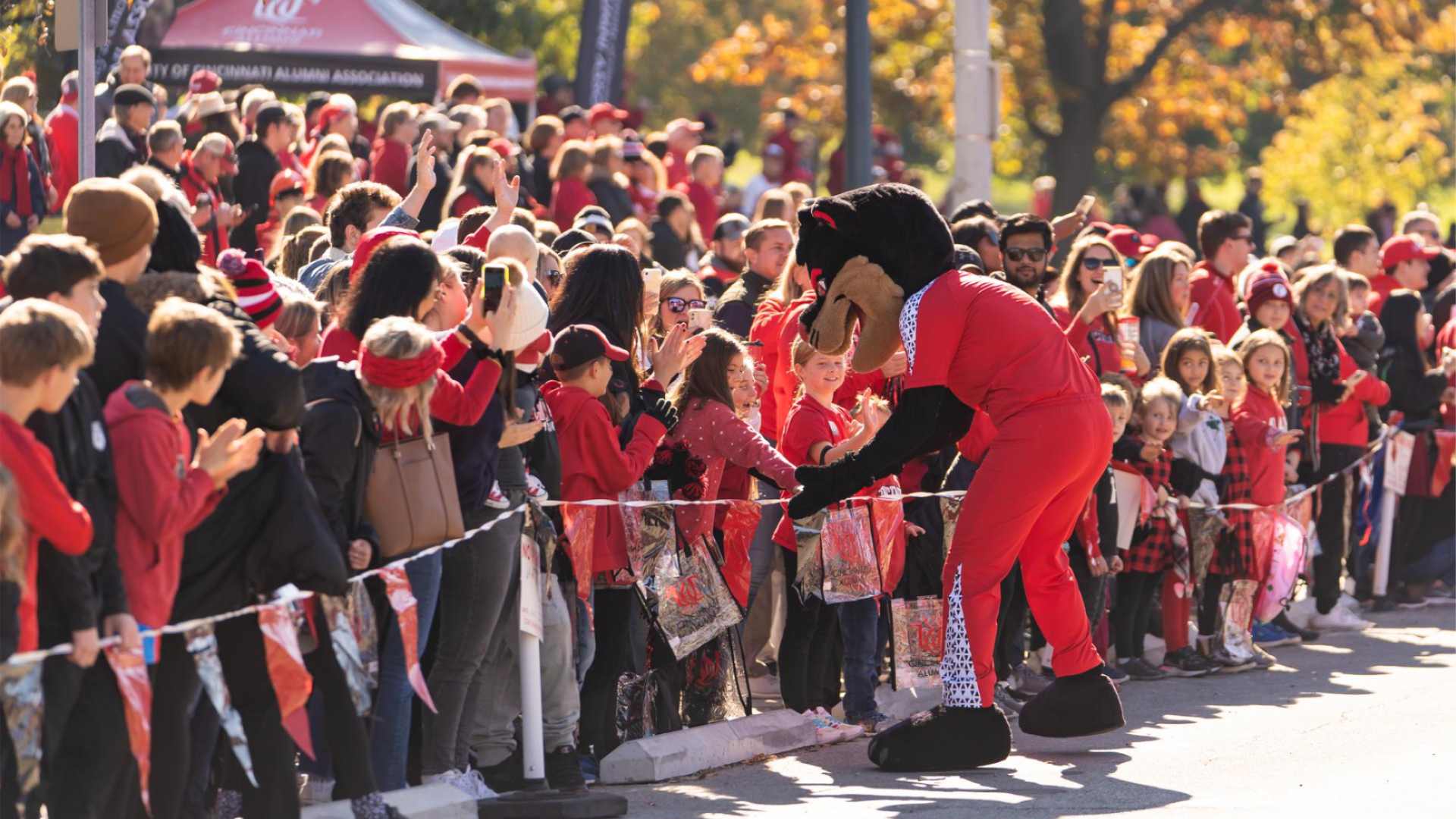 Bearcat greeting people during the parade