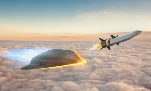 This artist rendering from Raytheon Technologies depicts hypersonic vehicles in flight at extreme temperatures. Dr. Greg Hilmas is working to develop ceramic materials that can better withstand these conditions. 