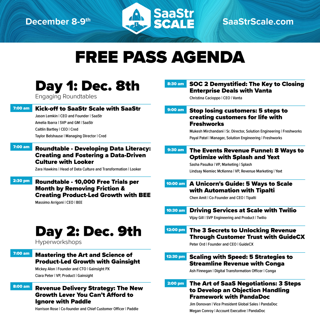 saastr scale free pass agenda