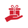 a red icon of a hand holding a gift