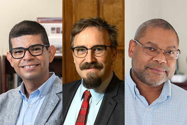 Portraits of new faculty members Gerardo Blanco, Matthias von Davier, and Brian Smith