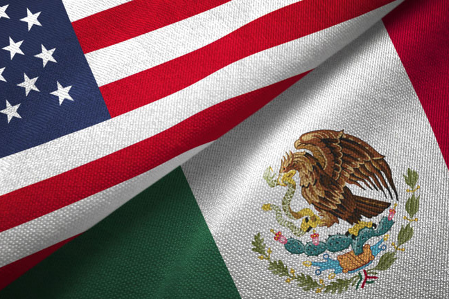 Graphic U.S. and Mexican flags folded together