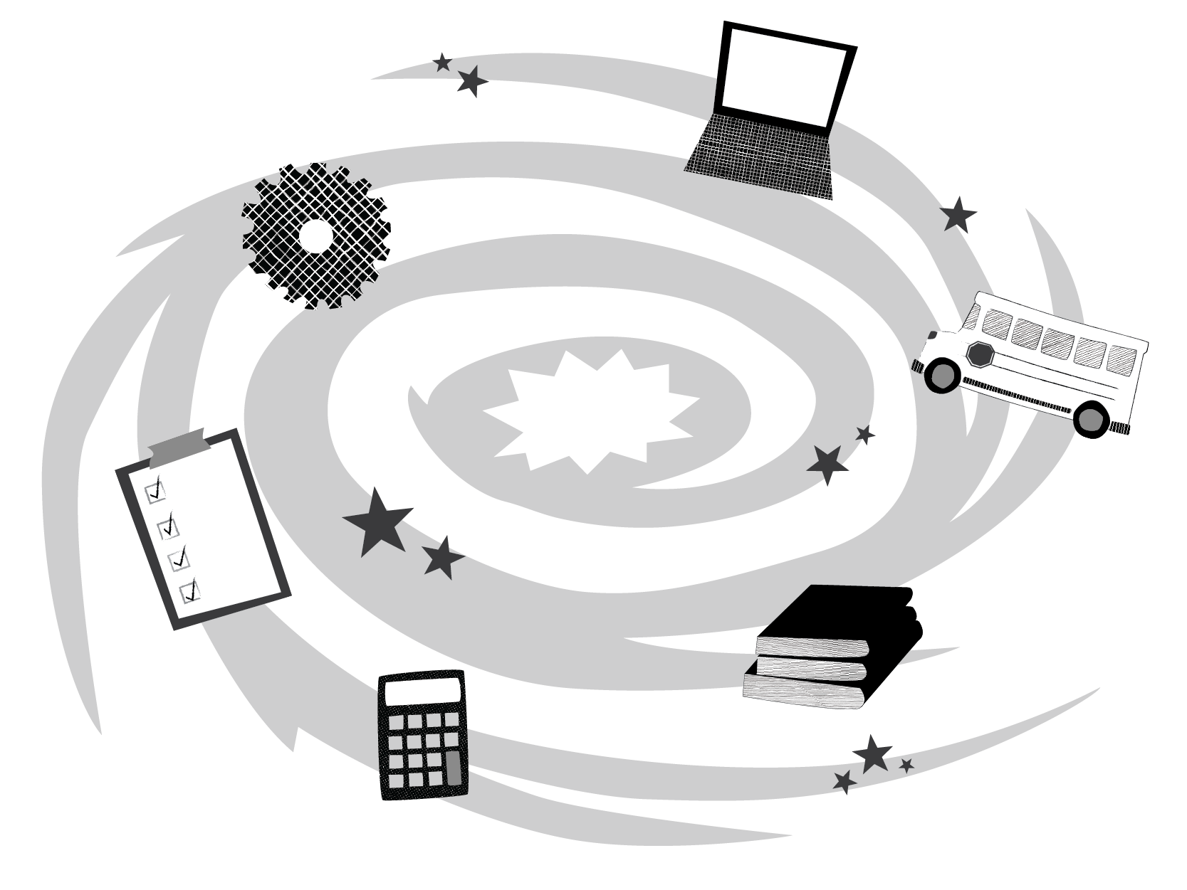 Common school images like a bus and computer