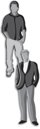 Two icons of men wearing smart casual outfits