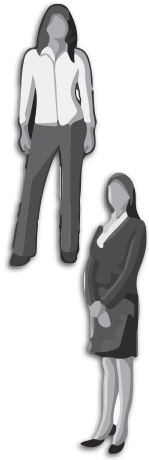 Two icons of women wearing business casual outfits