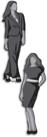 Two icons of women wearing business formal outfits