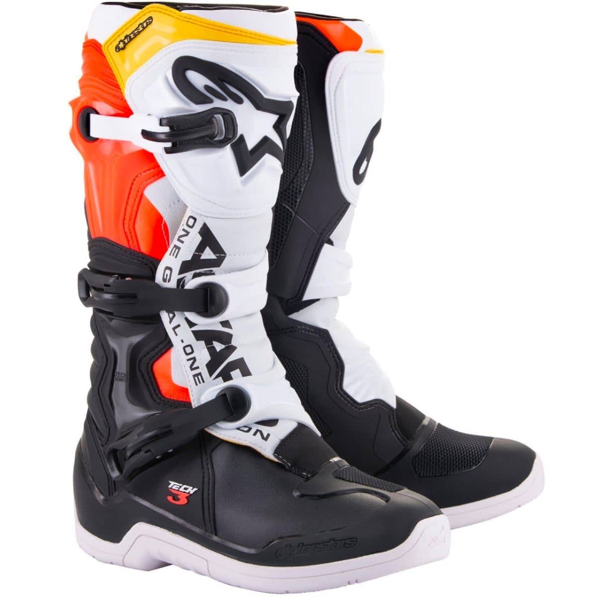 Bota Alpinestars Tech 3 Preto/Branco/Vermelho/Amarelo Fluor