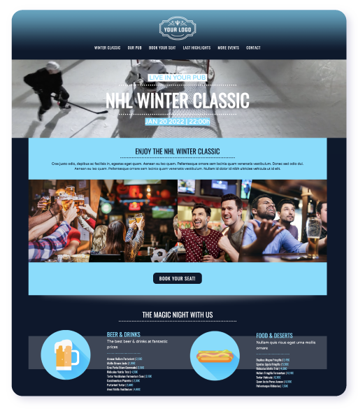 Hockey sample page with a video background