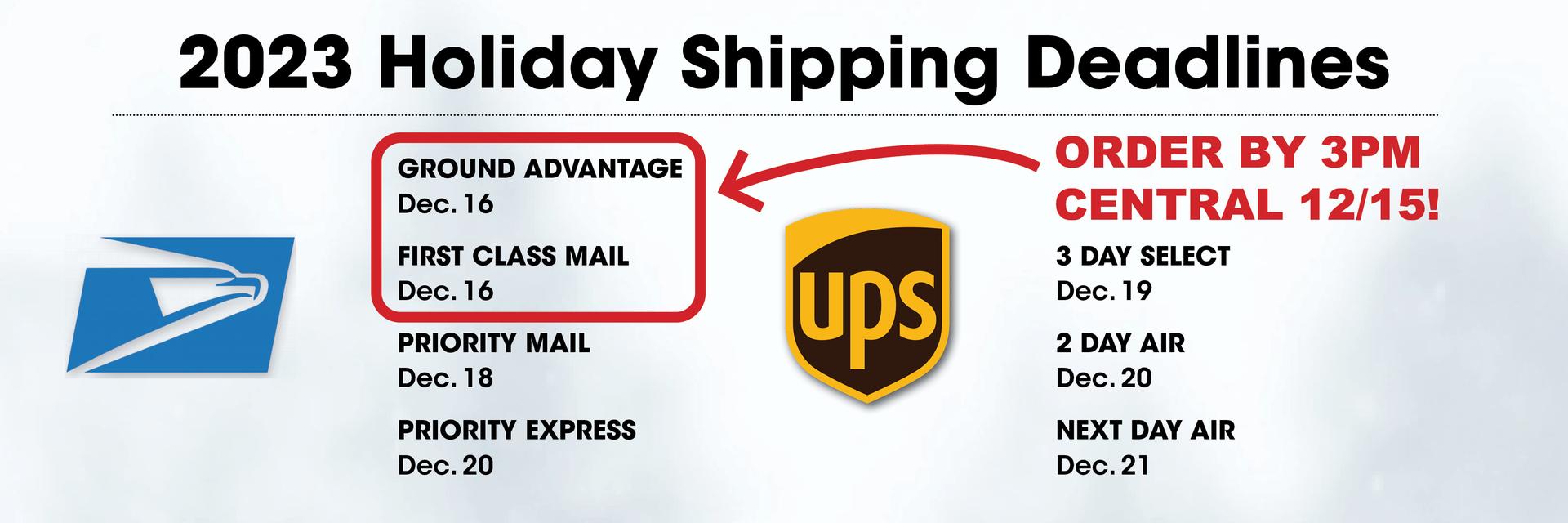 Holiday Shipping Deadlines UPS and USPS