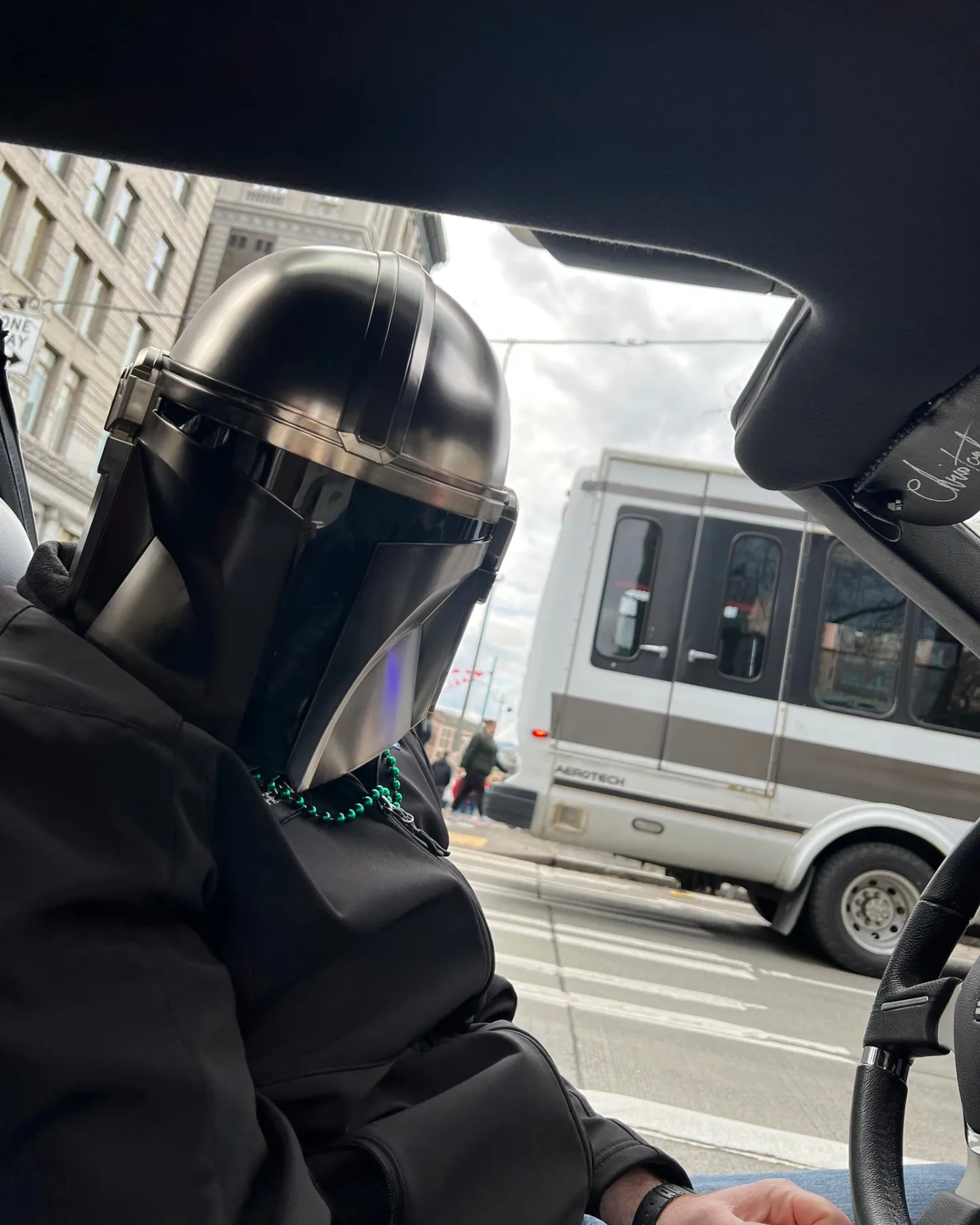 A Mandalorian in a DeLorean (Man-DeLorean)