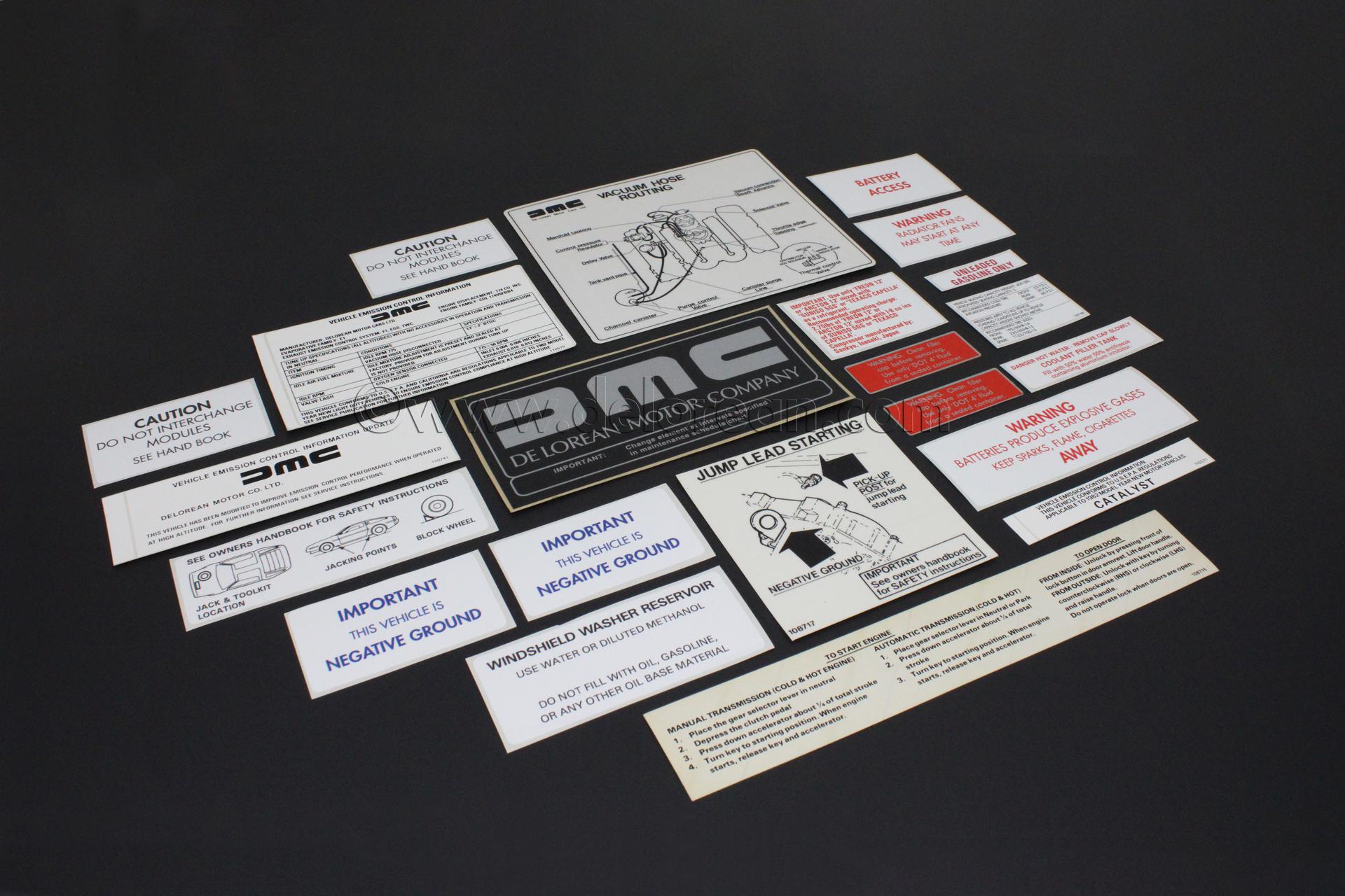 Complete Label Set for DeLorean