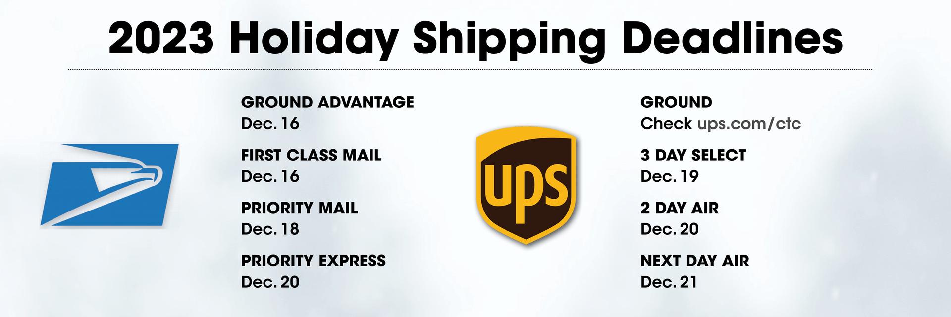Holiday Shipping Deadlines UPS and USPS