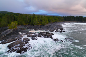 Waves crashing on the rocky shore of Vancouver Island