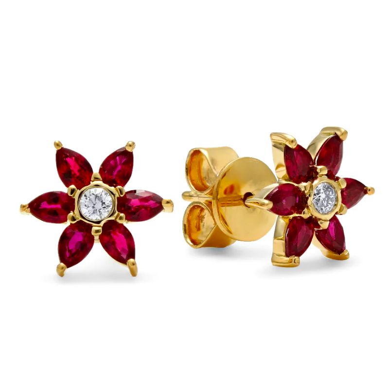 Daffodil Garden Ruby Stud Earrings