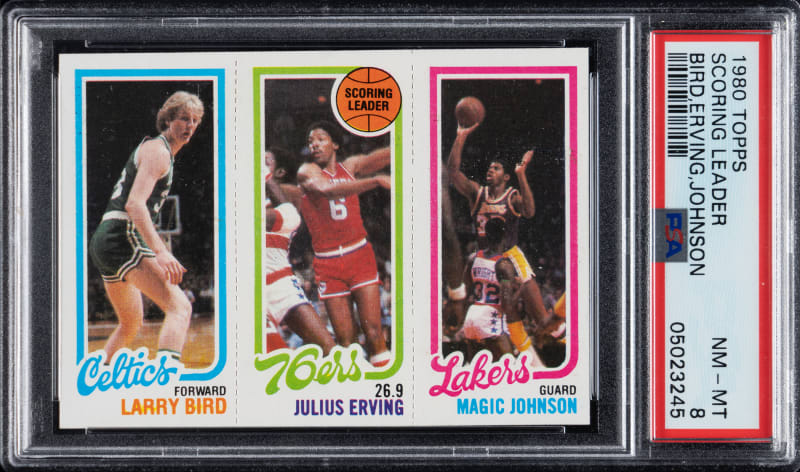 1980-1981 Topps Basketball Larry Bird/Julius Erving/Magic Johnson Rookie PSA NM-MT 8