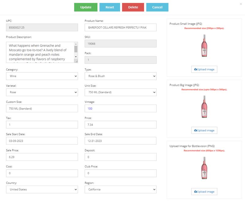 UI example of adding country and region to product prices & inventories tab
