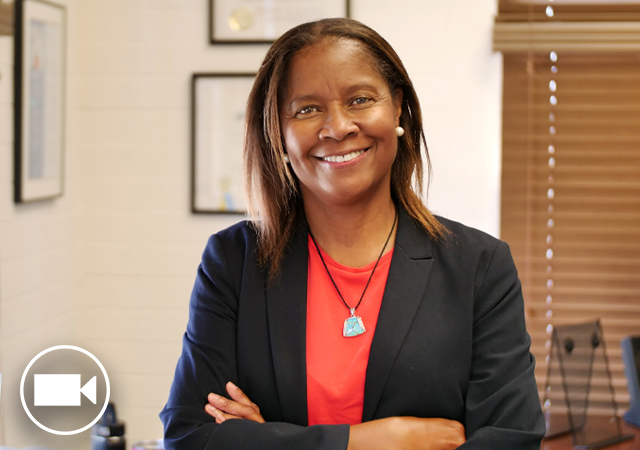 Image of Mary Jo Wiggins in her Law School office