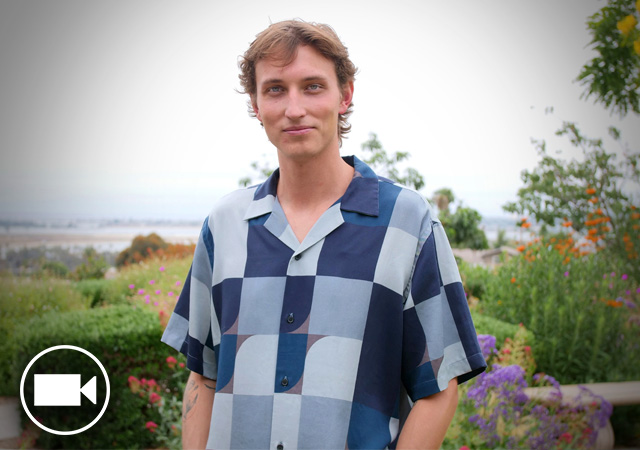 Student Gideon Sawyer standing in the Garden of the Sea