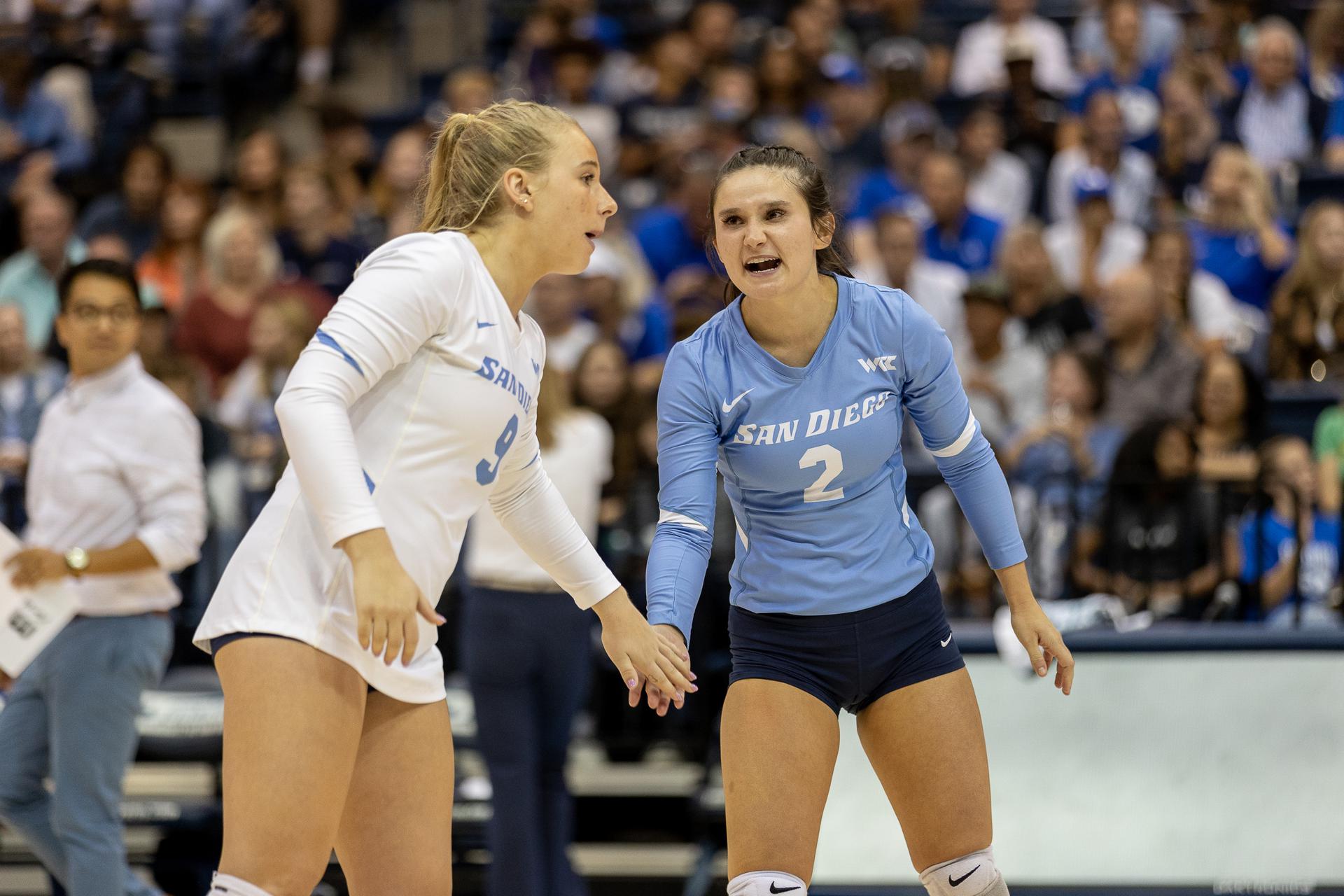 No. 4 San Diego Womens Volleyball in action.