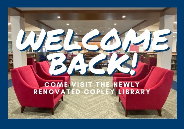 Copley Library image with Welcome Back text
