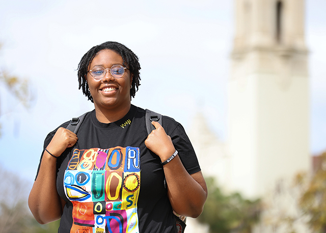 Kaia Morrison poses on campus. 