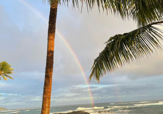 Image of rainbow over the ocean