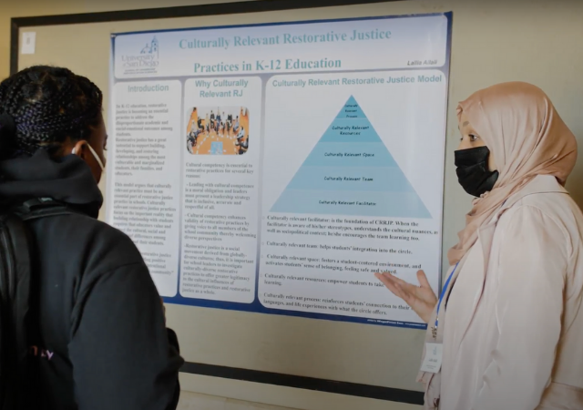 Image of student presenting research at SOLES' 5th annual Diversity, Inclusion and Social Justice Excellence Showcase