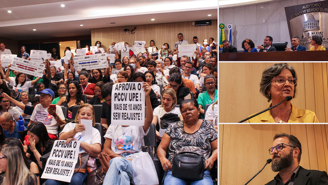 Deputados estaduais, servidores e gestores da UPE durante a audiência pública na Alepe