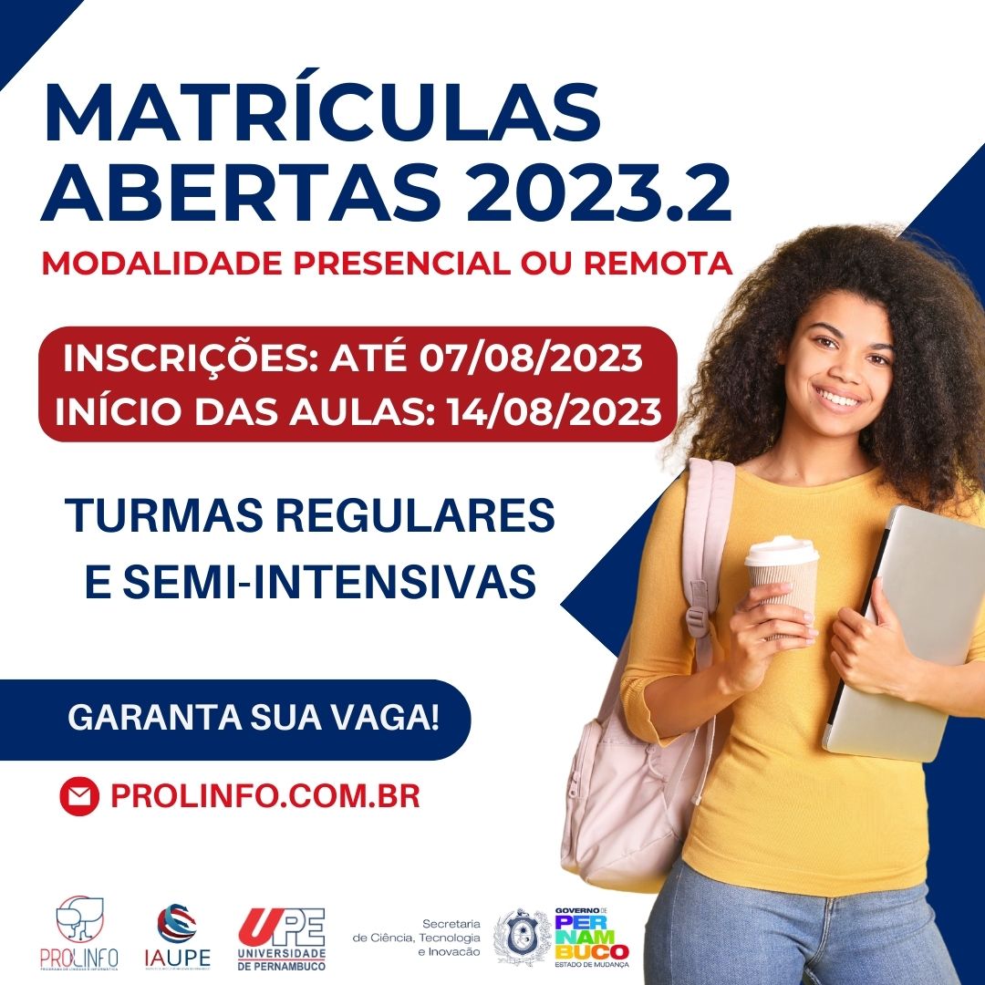 Matrículas abertas até 07/08/2023