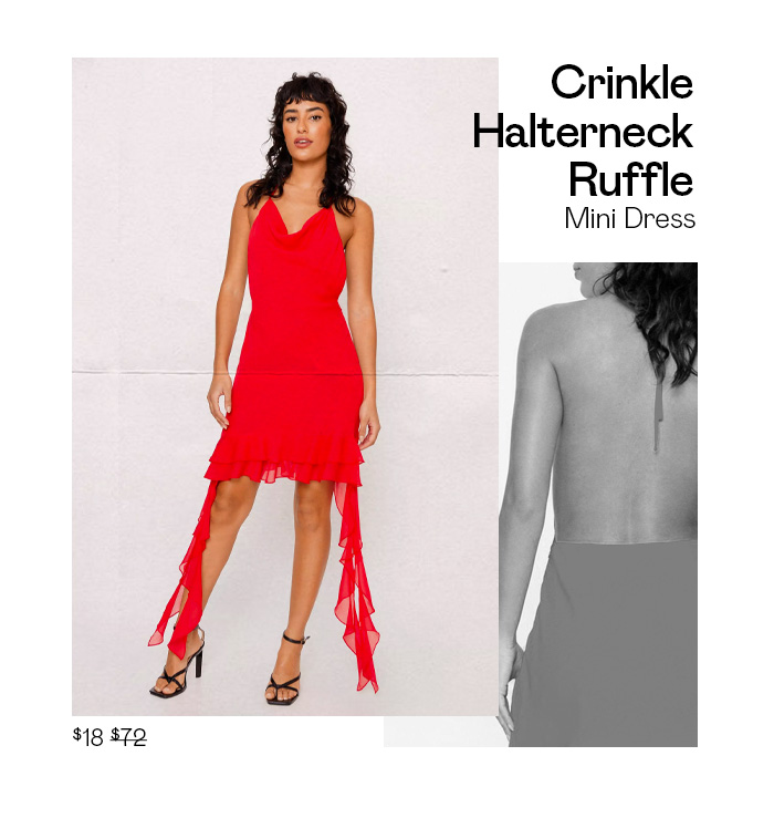 crinkle halterneck ruffle mini dress