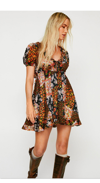 patchwork print button front smock dress