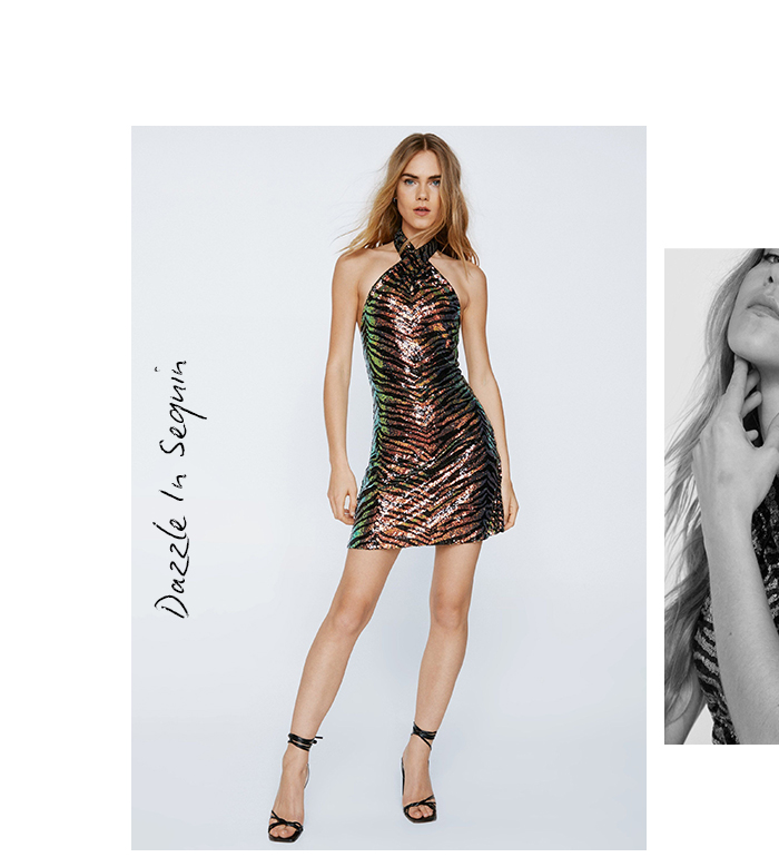 animal sequin twist halterneck mini dress