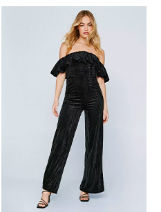 Structured Velvet Frill Off The Shoulder Jumpsuit