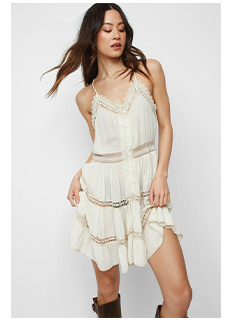 Strappy Lace Button Down Dobby Mini Dress