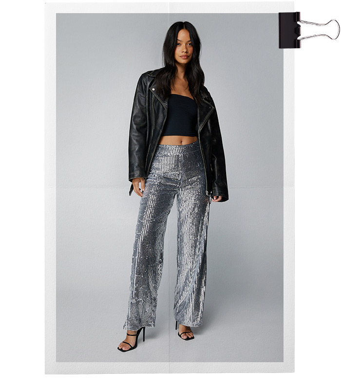 Metallic Sequin Wide Leg Pants