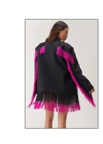 Premium Ombre Shoulder Pad Fringe Blazer