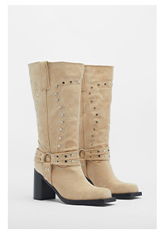 Faux Suede Slouchy Studded Harness Boot