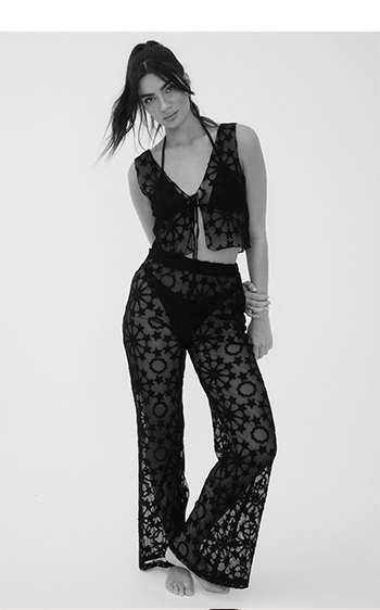 Star Mesh Embroidered Beach Flared Pants