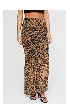 Leopard Mesh Maxi Skirt