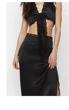 Scallop Cut Work Lace Trim Midi Skirt